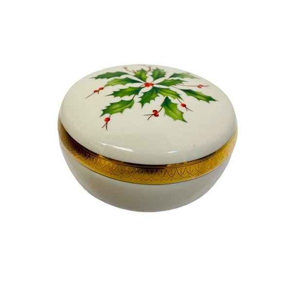 Lenox Holiday Holly Berry France Peint Sewing Trinket Box 3 1/2" - Picture 5 of 9